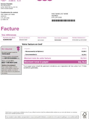 VOO belgium VOO utility bill from Belgium – customizable PDF for address proof