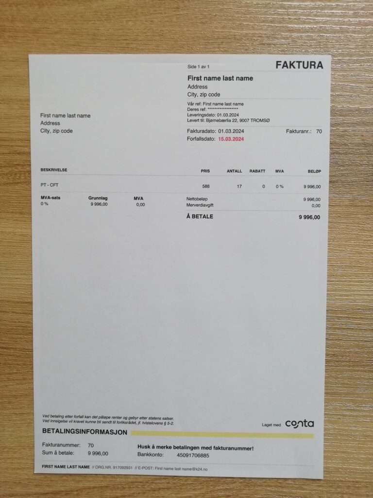 Sample proof of address from Norway Cont utility photo