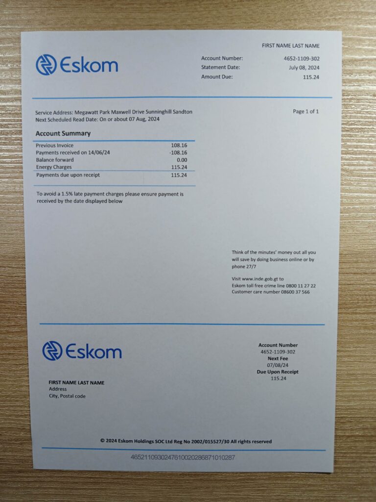 A4-format Eskom South Africa utility paper example