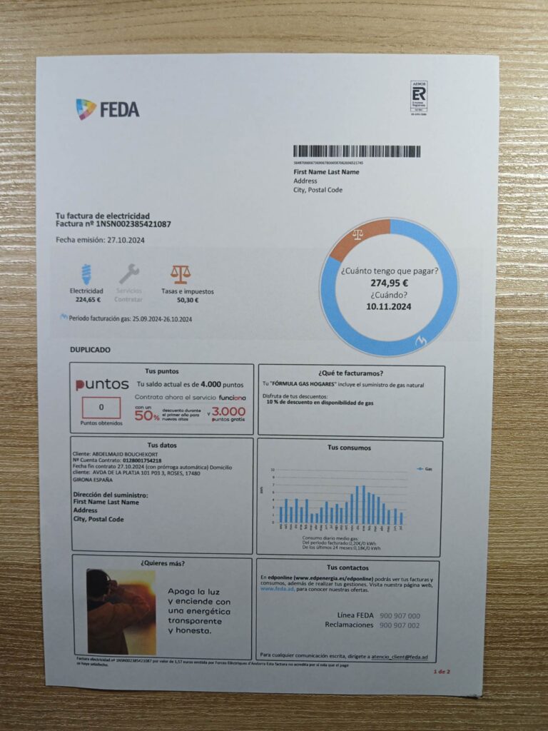 FEDA Andorra paper bill mockup for identity purposes