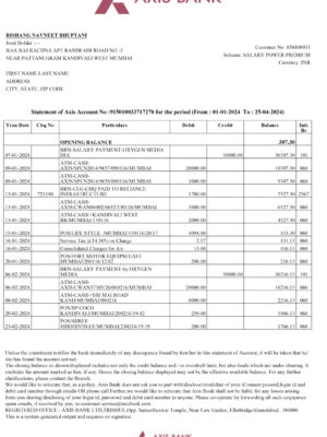 Axis Bank statement from India – modifiable PDF template