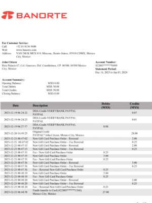 Mexico Banorte A4 utility template – download and edit easily