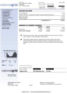 National Grid electricity statement from New York – modifiable PDF template