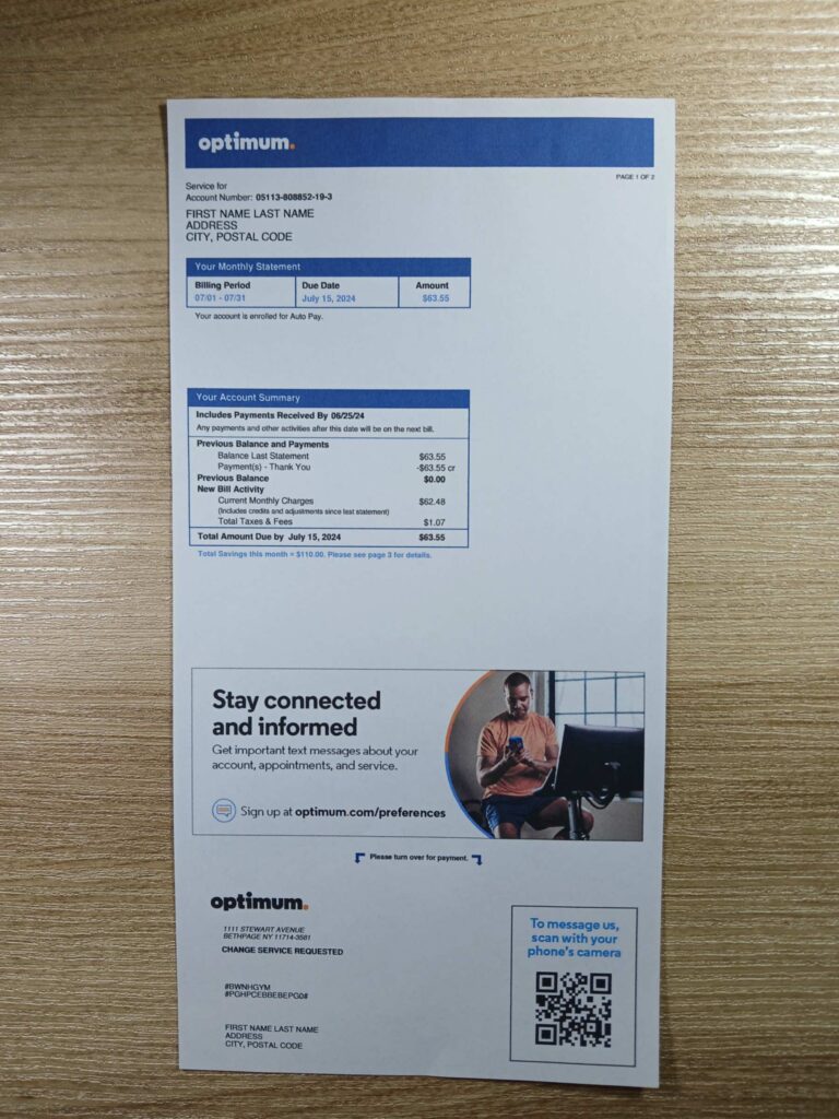 Editable Optimum invoice template printed and pictured US