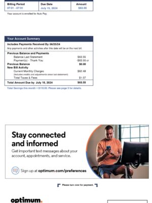 Editable internet bill template – US Optimum sample in PDF