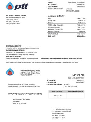 Thailand PTT A4 utility template – download and edit easily