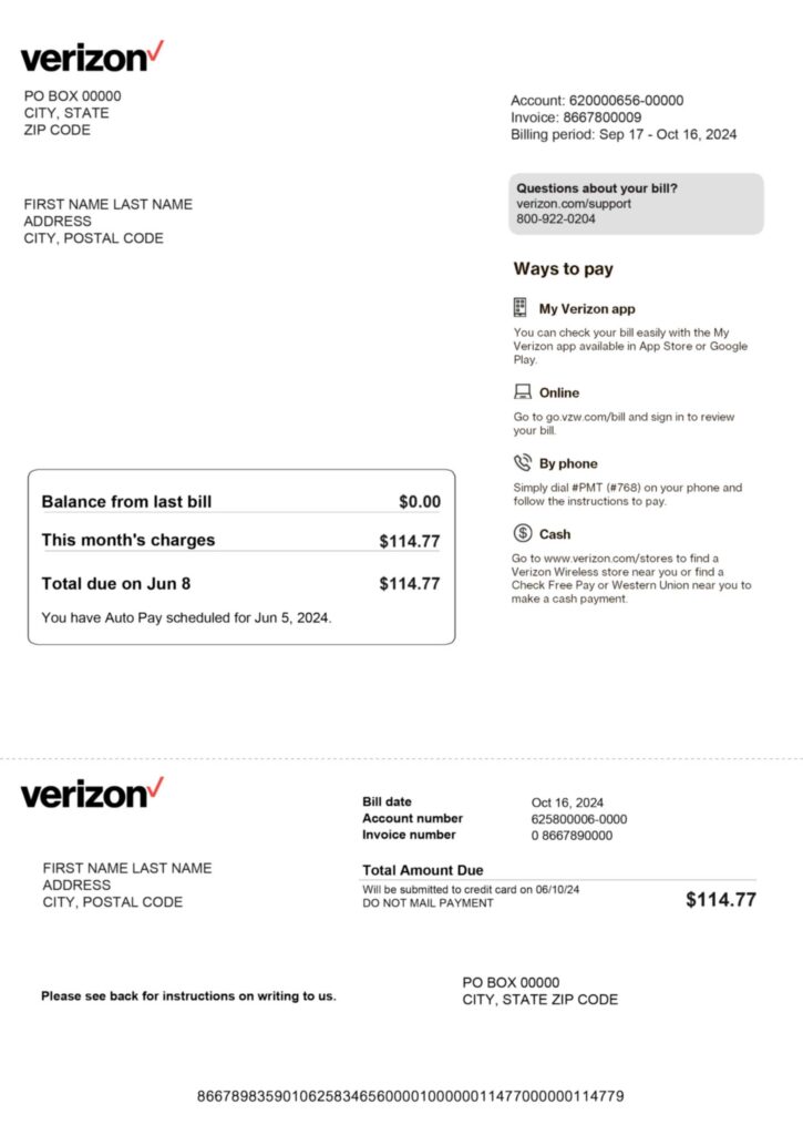 US Verizon A4 utility template – download and edit easily