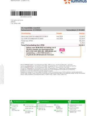 luminus utility bill from Belgium – customizable PDF for address proof