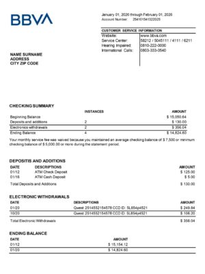BBAV Bank statement from Canada – modifiable PDF template