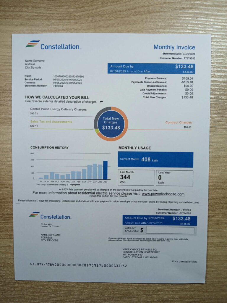Constellation Energy billing template – Massachusetts A4 document sample