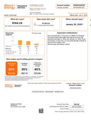 Canada Direct Energy A4 utility template – download and edit easily