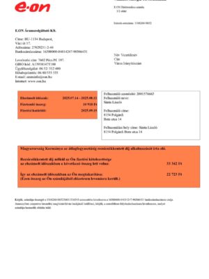 E-ON utility bill from Hungary – customizable PDF for address proof