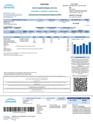 Clean layout of Engie energy bill – editable Mexico version