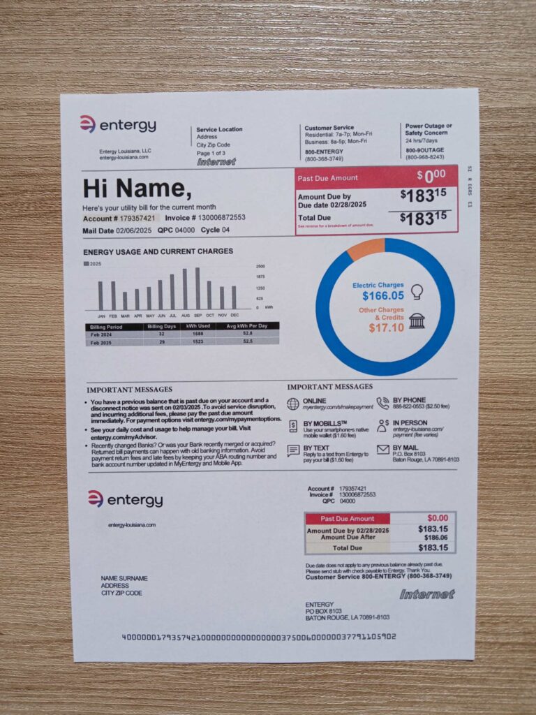 Entergy Utility Bill Mississippi real photo
