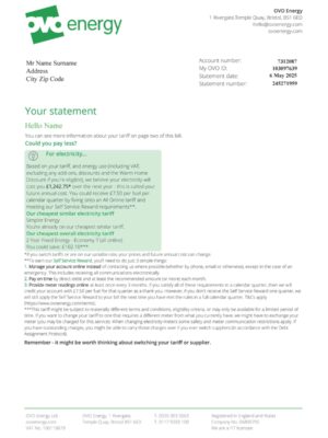 OVO Energy statement from UK – modifiable PDF template