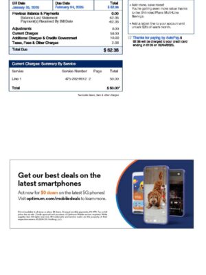 Optimum Mobile statement from USA – modifiable PDF template