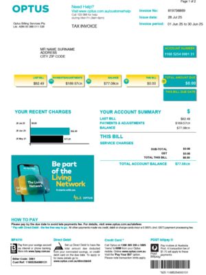 Australia Optus Mobile A4 utility template – download and edit easily