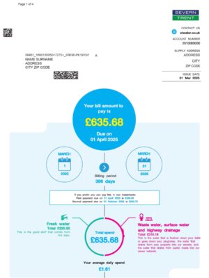 Severn Trent water statement from UK – modifiable PDF template