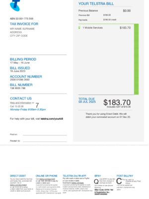 Editable Phone bill template – Australia Telstra Group Phone sample in PDF