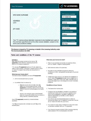 UK TV Licence A4 utility template – download and edit easily
