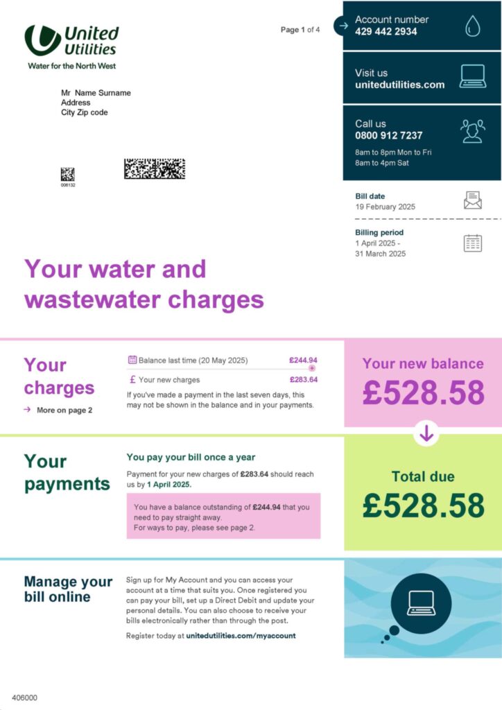 Unitil Bill Sample United Utilities residential bill – template design