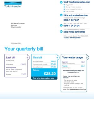 Yorkshire Water statement from UK – modifiable PDF template