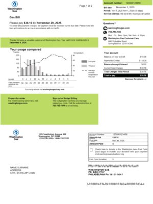 USA Washington Gas A4 utility template – download and edit easily
