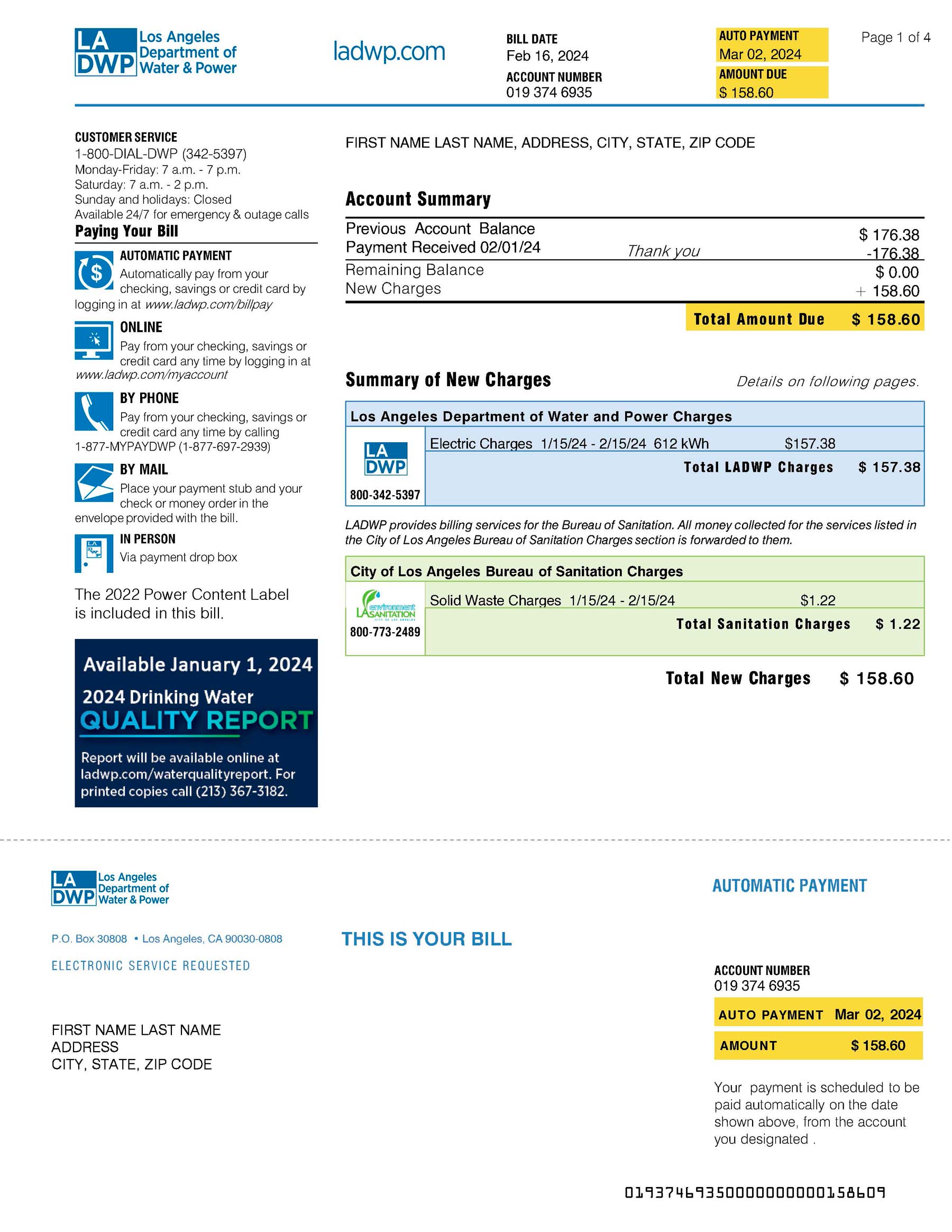 California electricity utility bill template preview layout