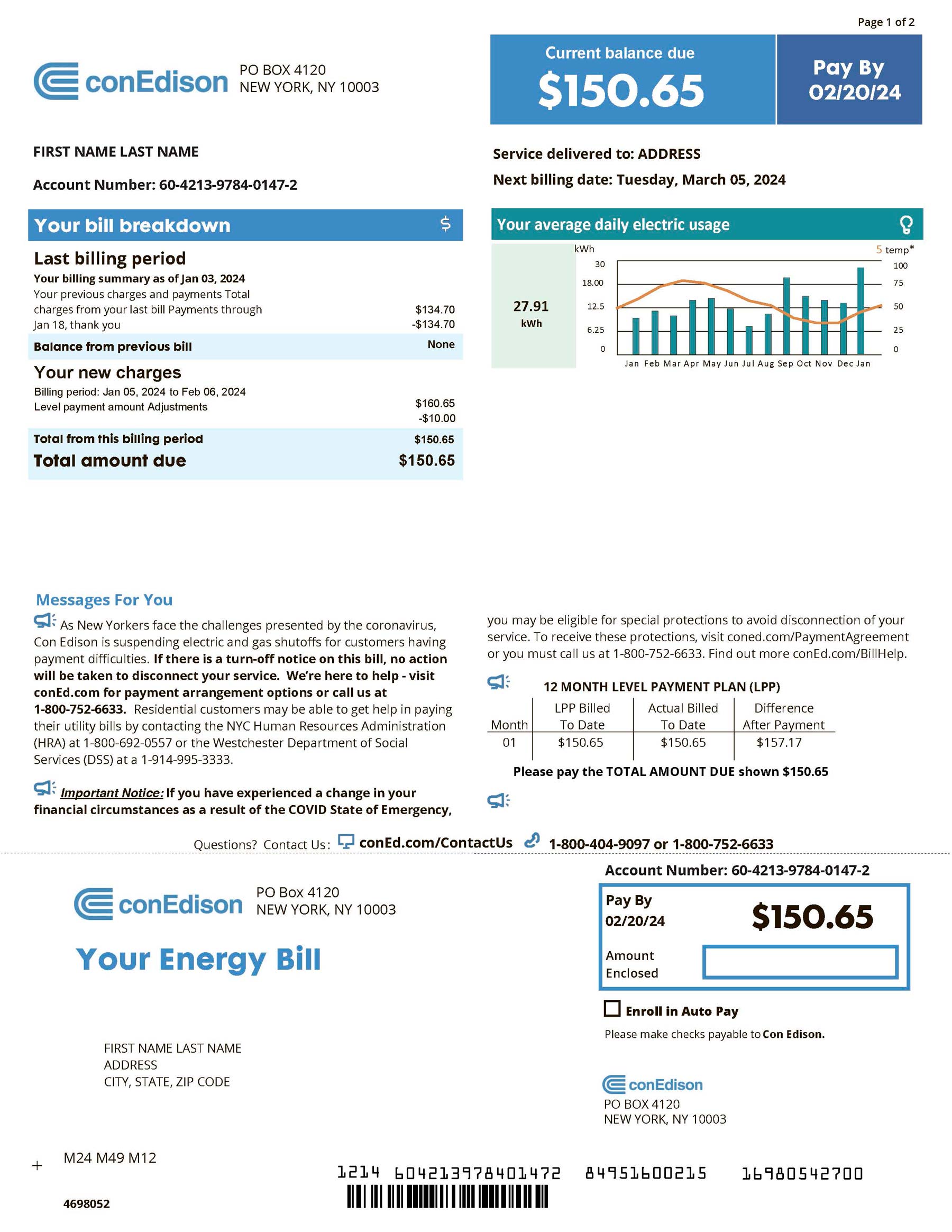 New York utility bill template layout sample