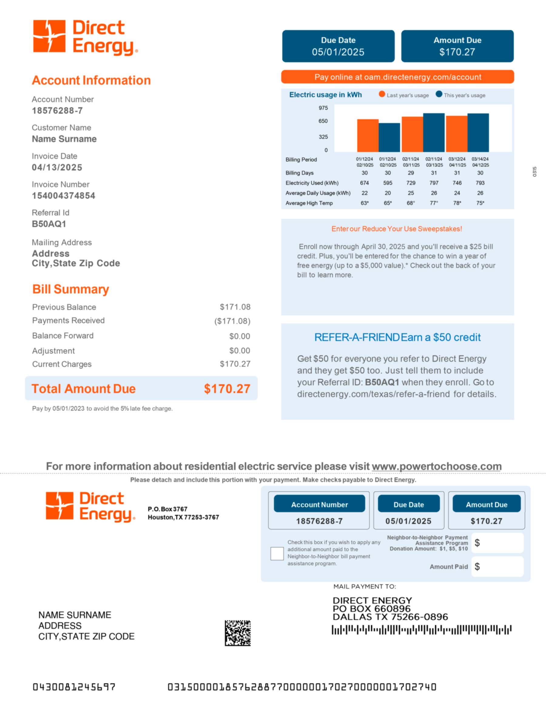 Texas utility bill template layout example