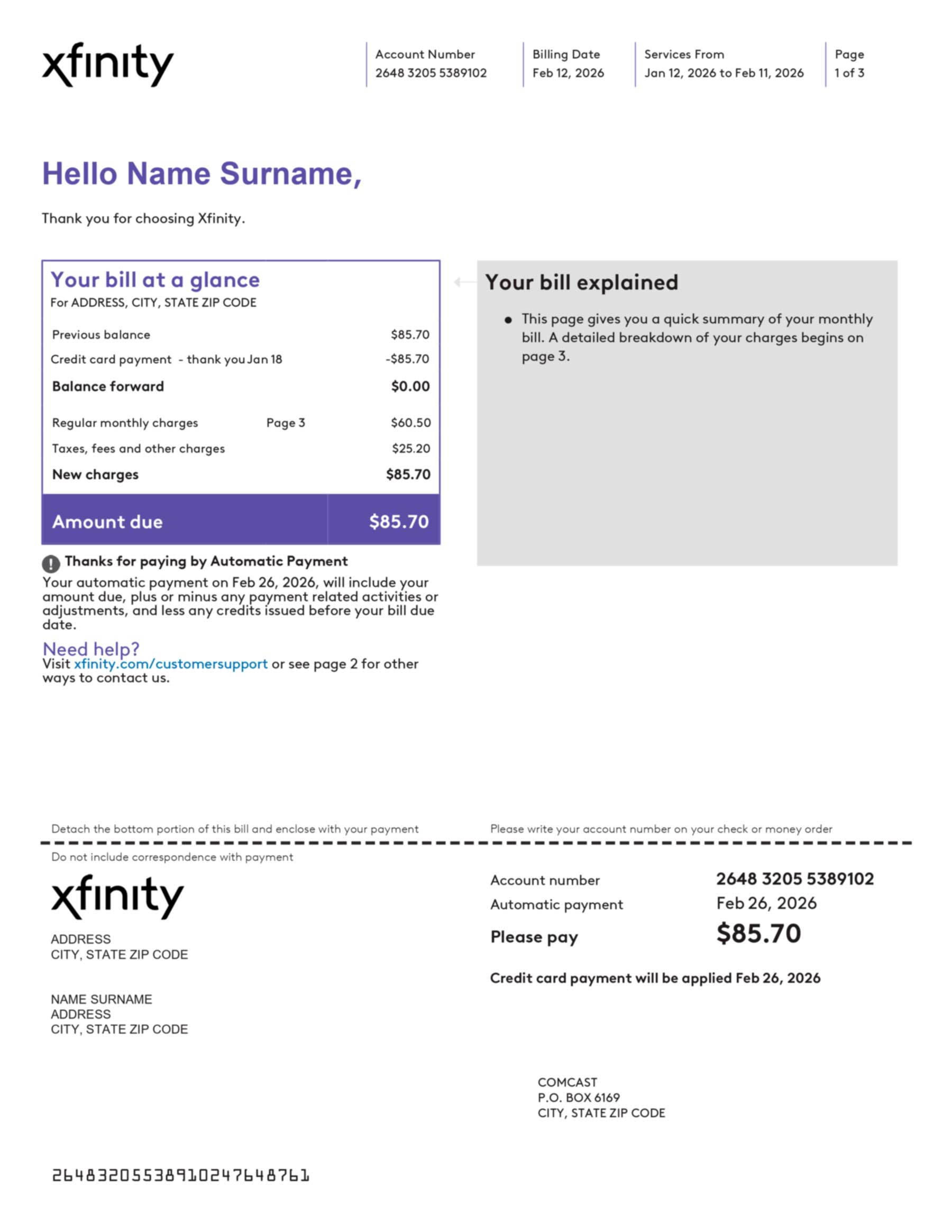 Editable internet bill template layout