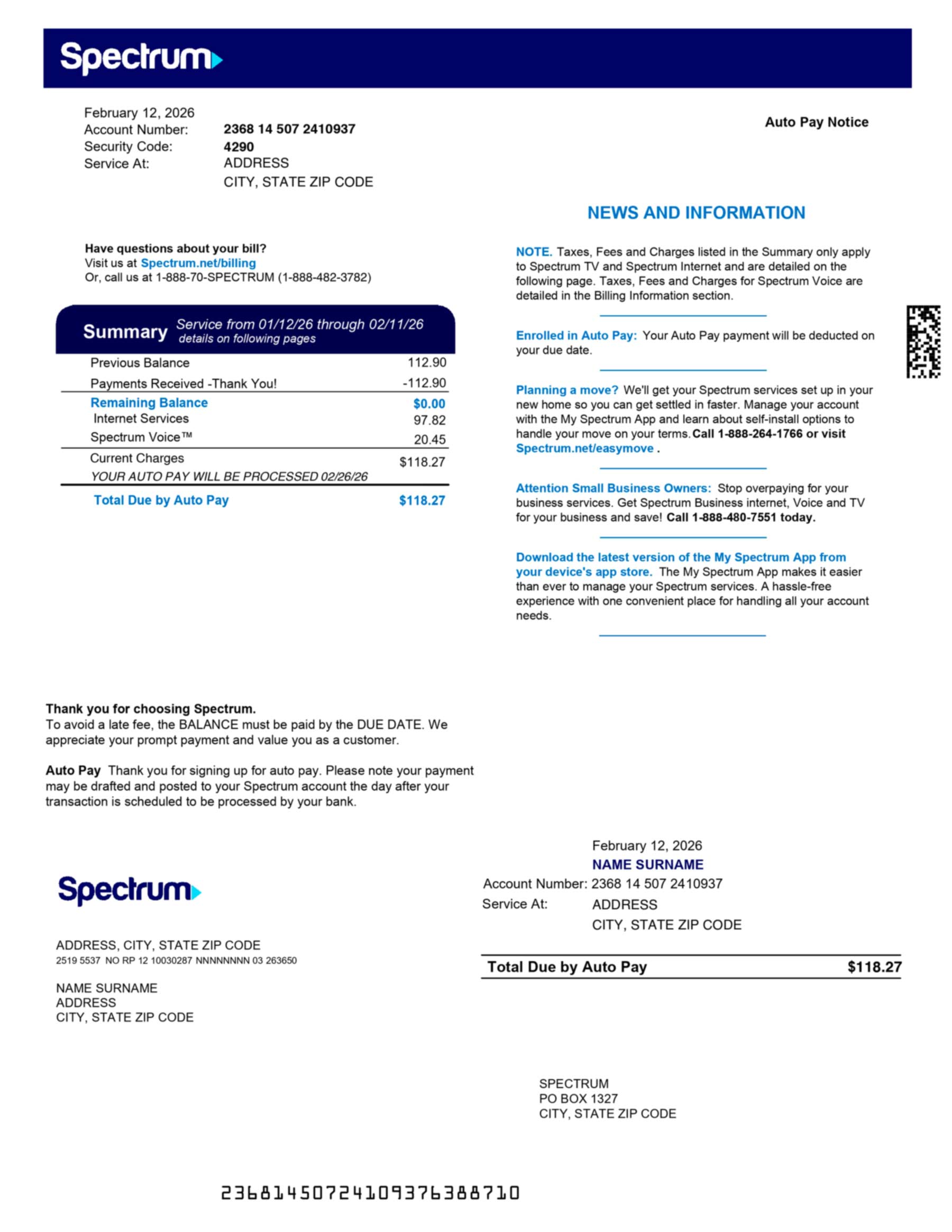 Internet bill template format example