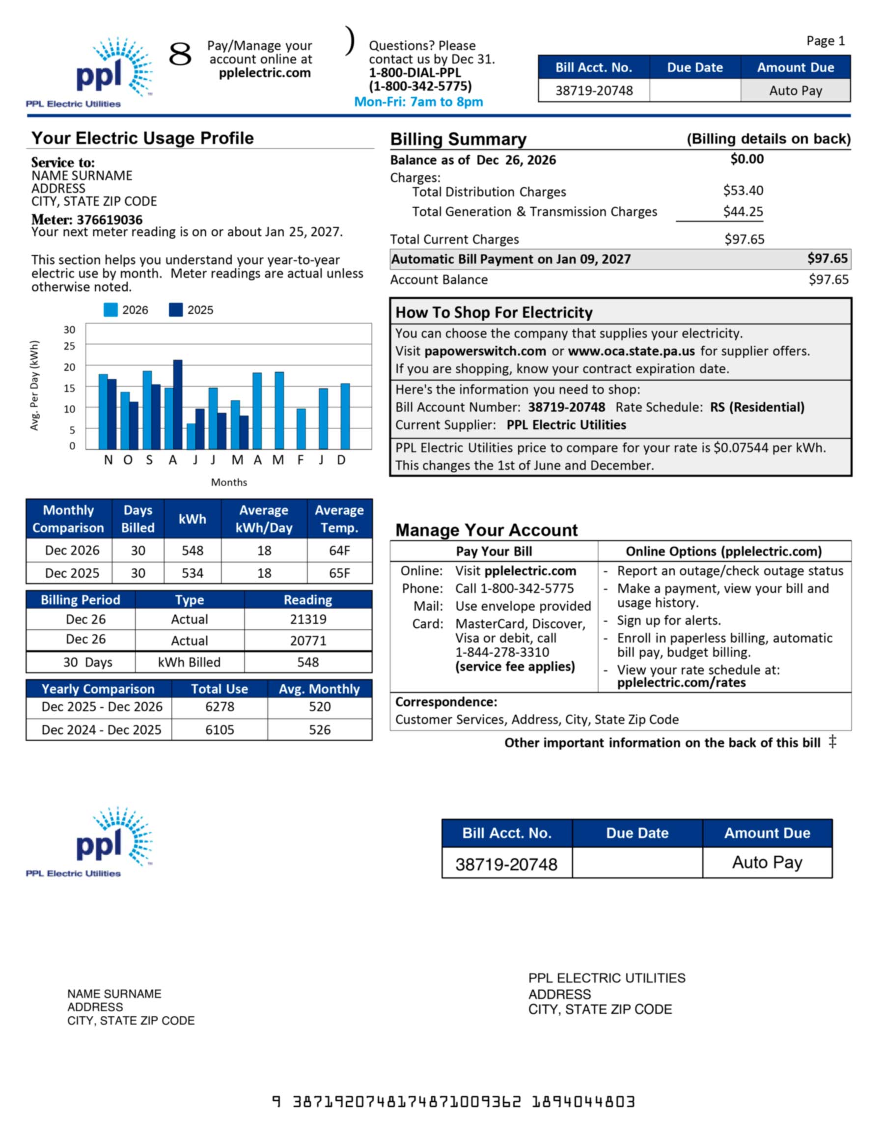 Electricity bill template account details section