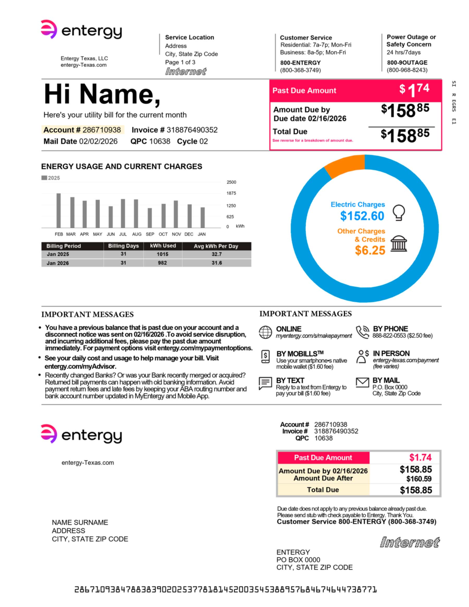 Electricity bill template charges breakdown section