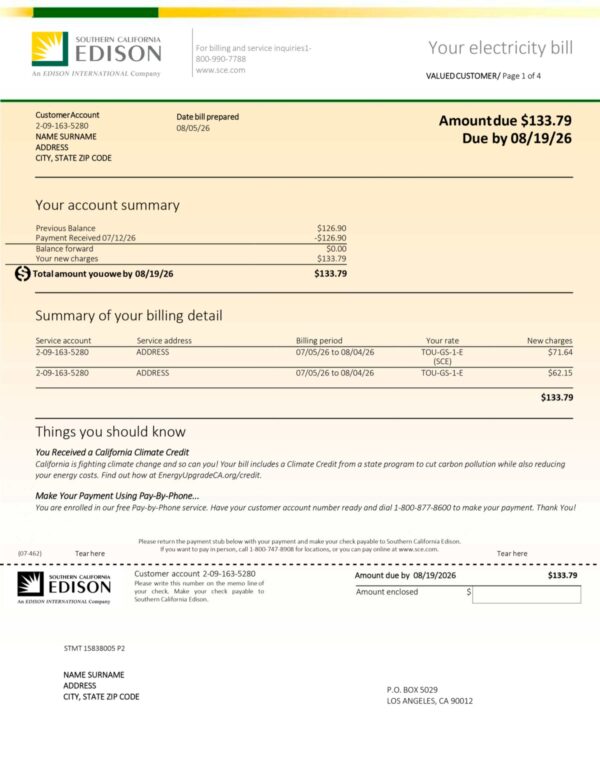 Electricity utility bill template - Brand-utilitybill.com
