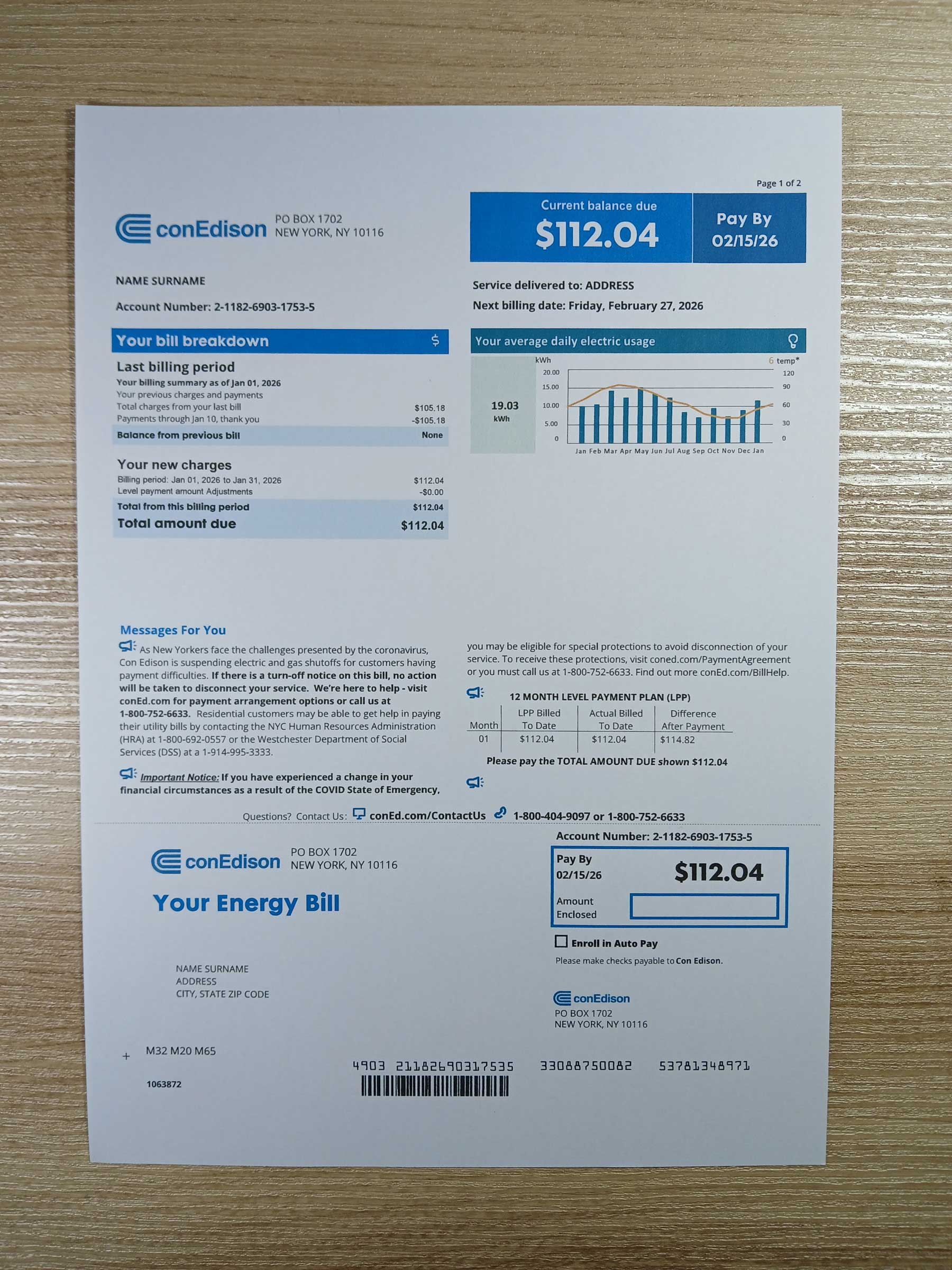 Electricity bill template layout example