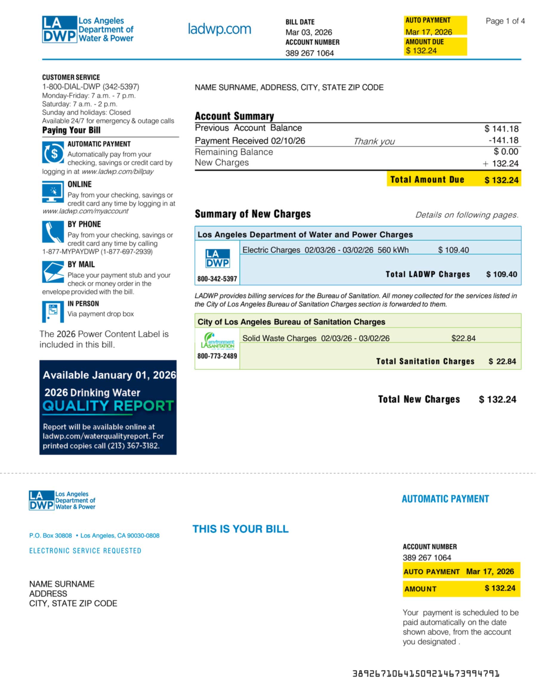 Electricity bill template PDF example