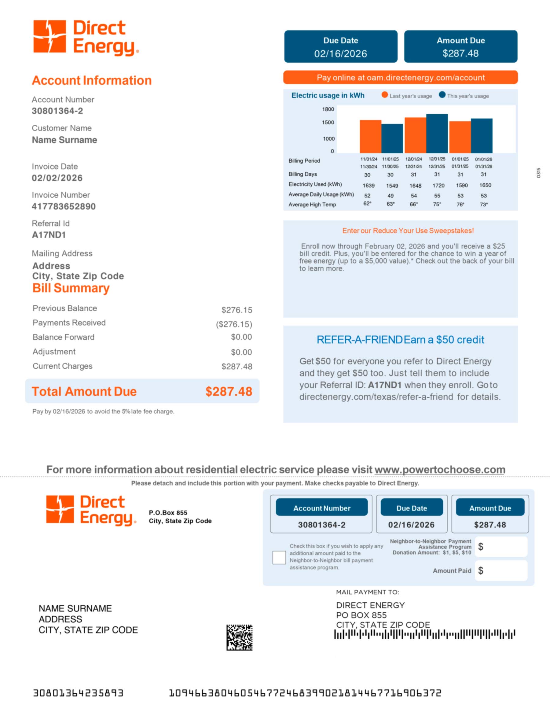Electricity bill template sample