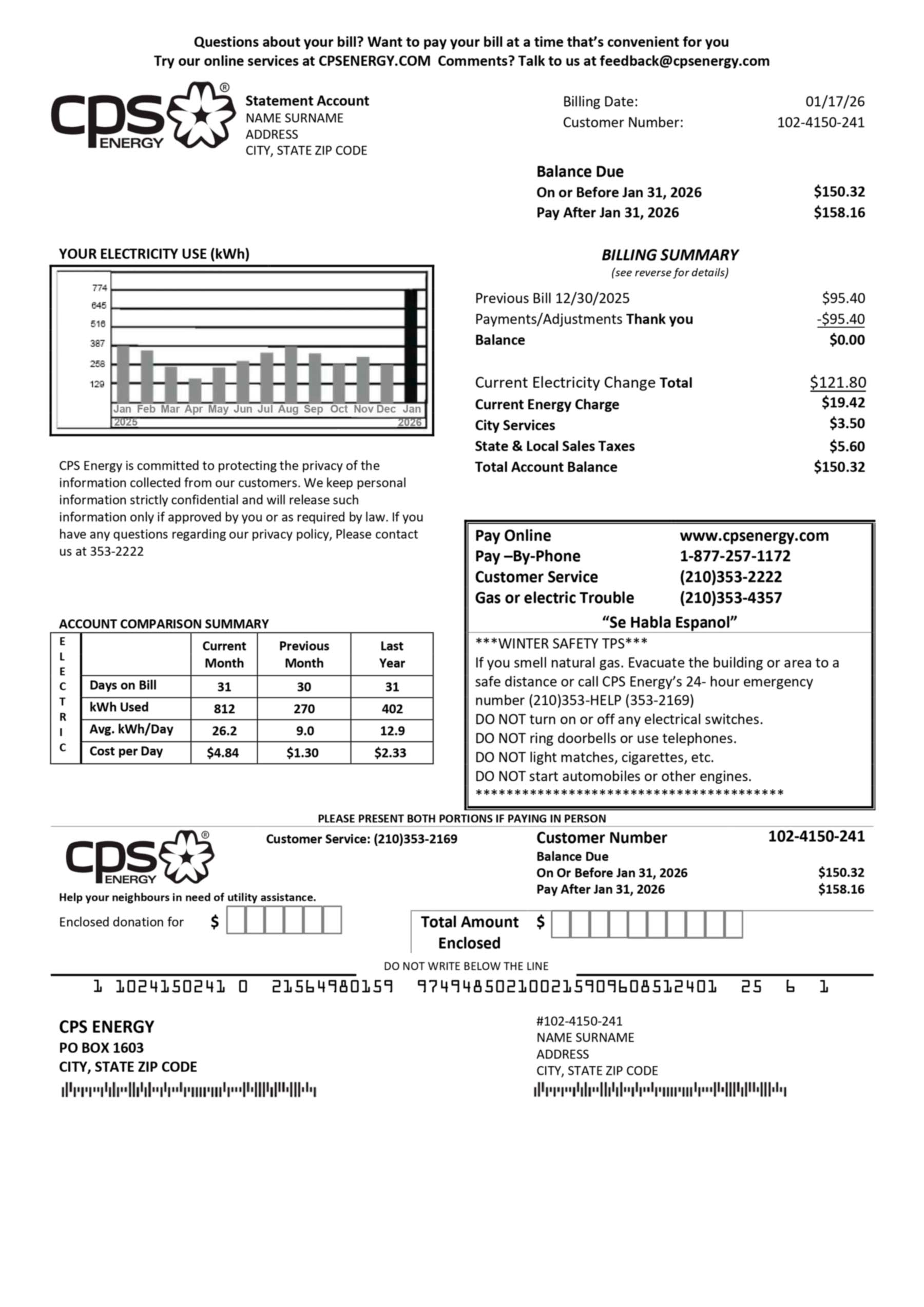 Electricity bill utility statement sample
