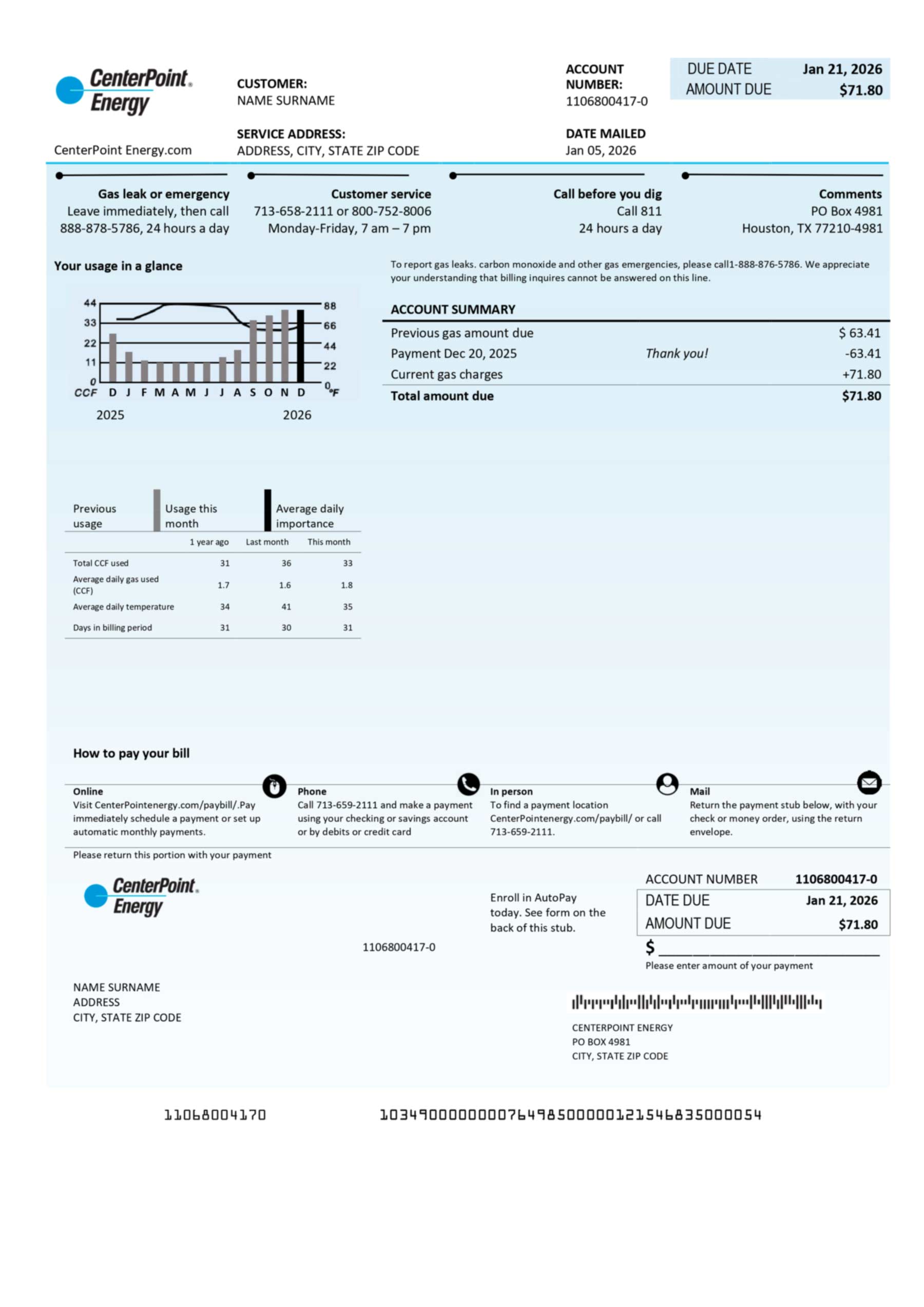 Gas bill template PDF example