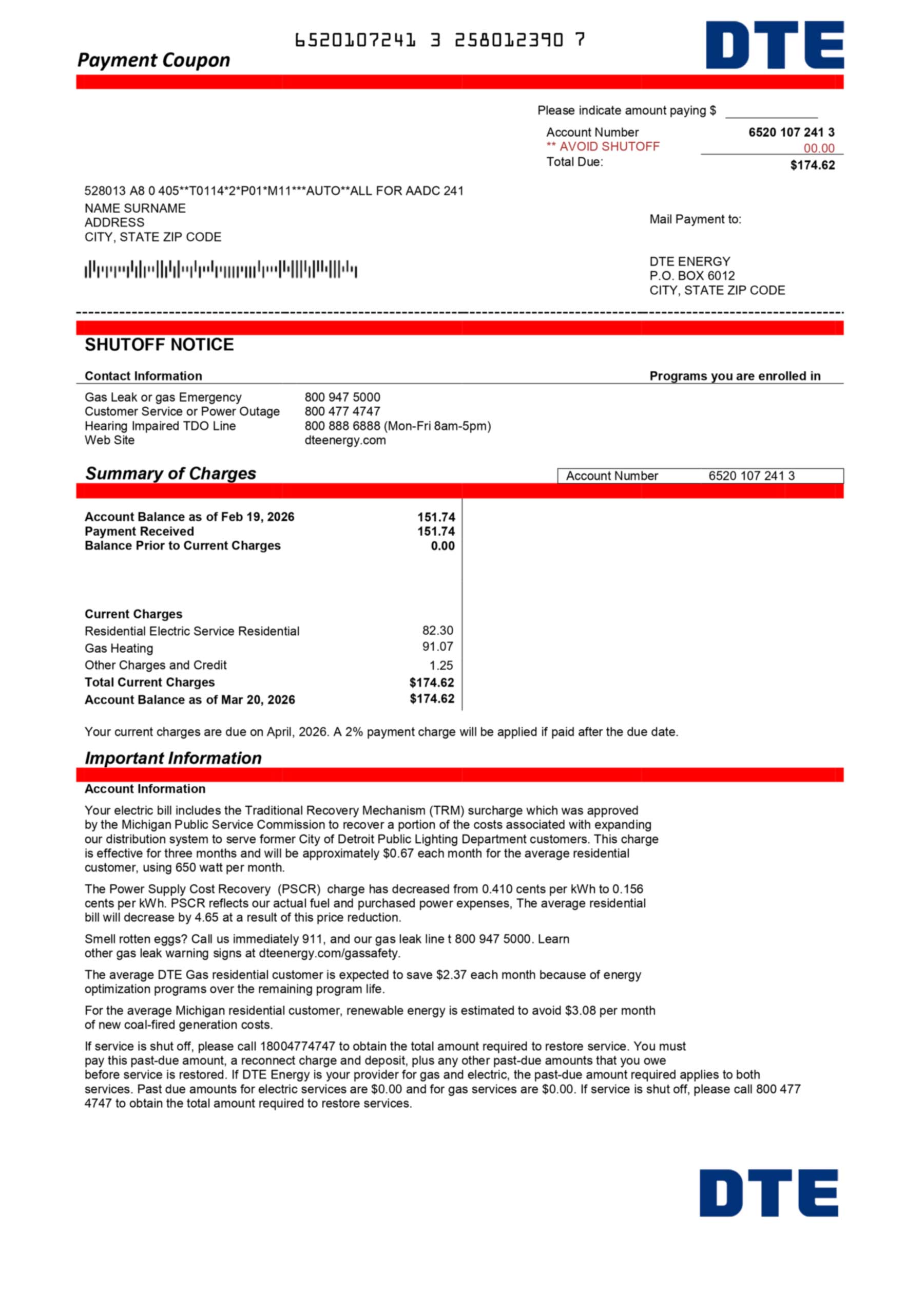 Gas bill template sample