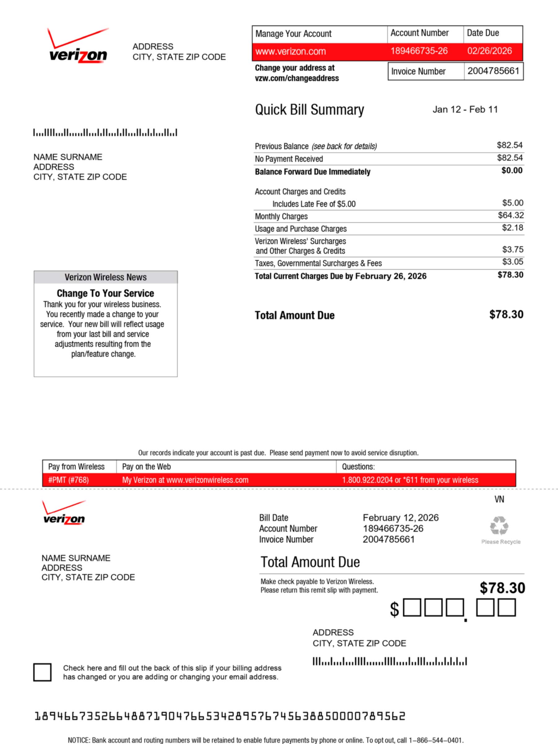 Phone bill template PDF example