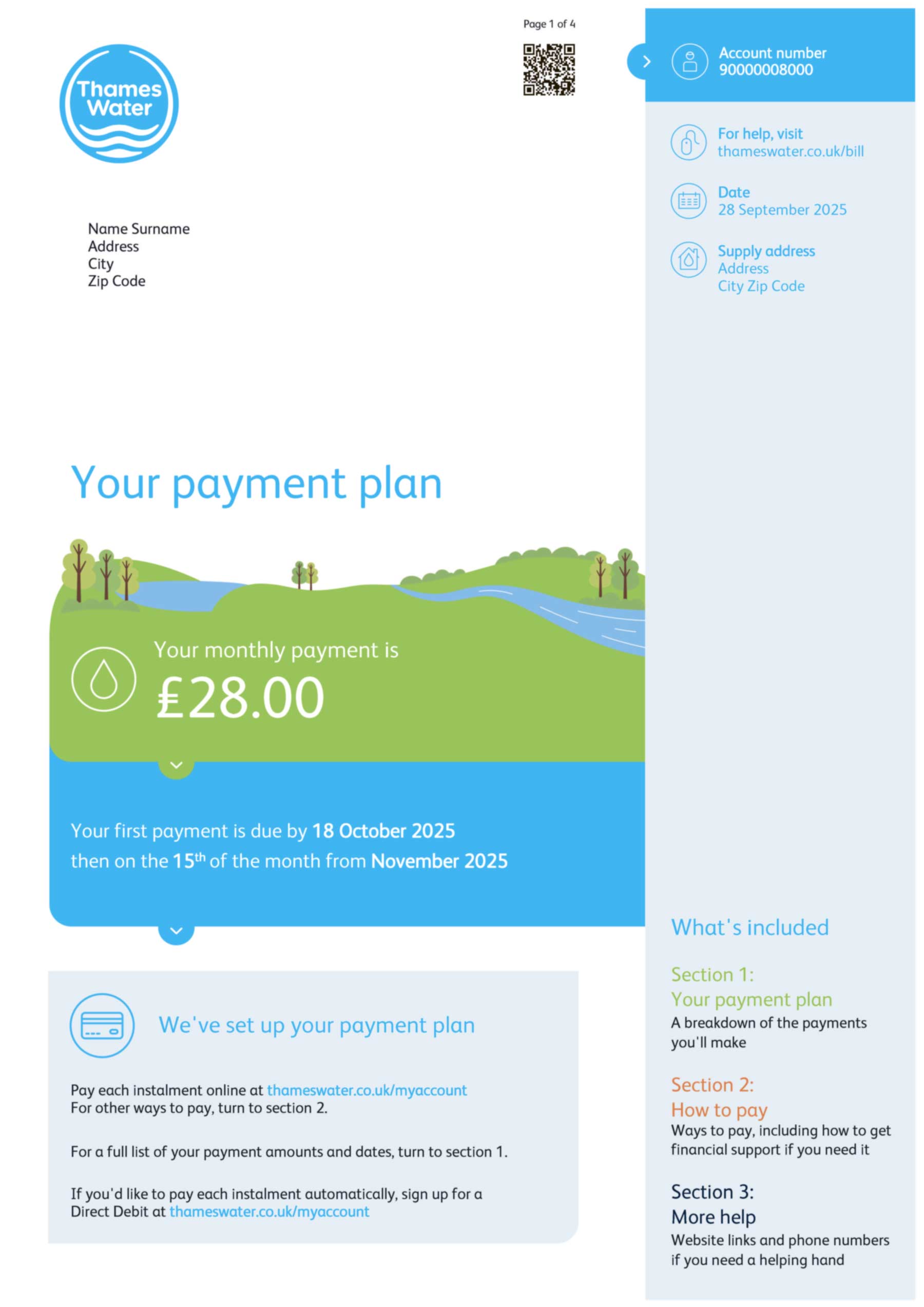 Water utility bill template sample